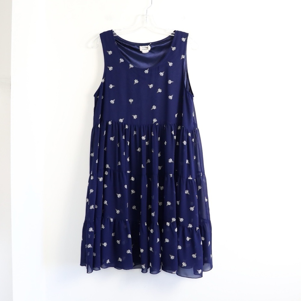 Molly Bracken navy swing dress M/L ice cream rose ice cream cone floral print
